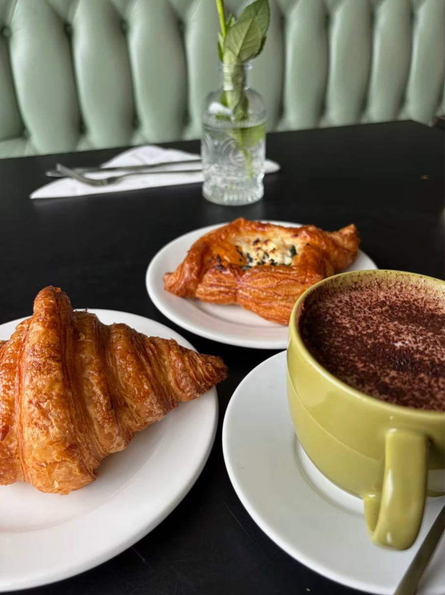 Croissants and hot chocolate for brunch