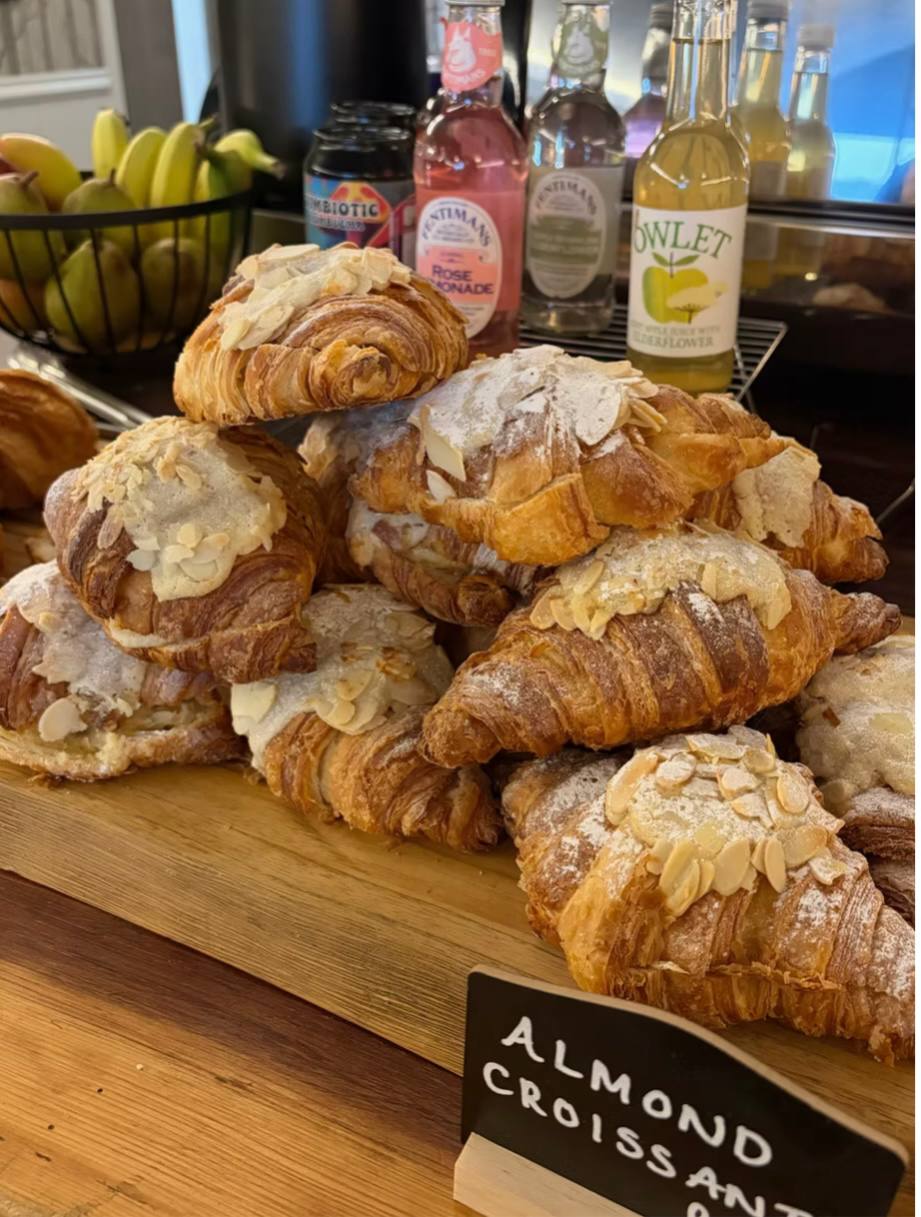 Freshly baked almond croissants